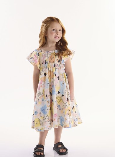 Vestido Infantil em Viscolinho Aumigo Azul