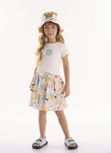 Conjunto Infantil com Cropped e Saia Aumigo Off White