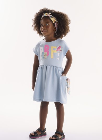 Vestido Infantil Aumigo em Moletom sem Felpa Azul