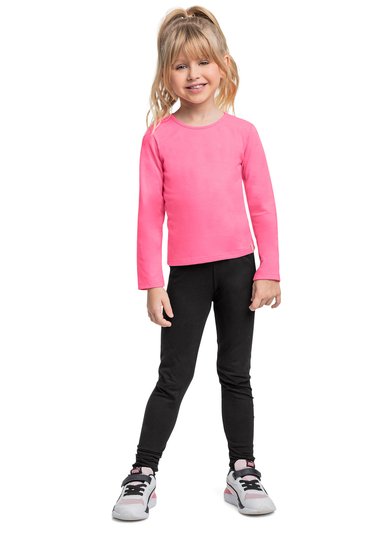 Blusa Manga Longa Básica para Menina Rosa Pink