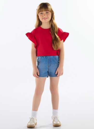Blusa com Babados Infantil Feminina Vermelho