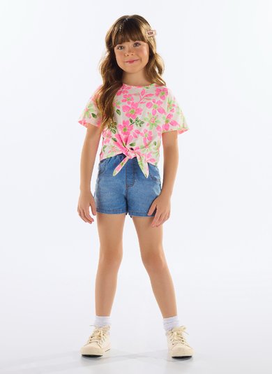 Blusa Infantil Feminina em Cotton Estampado Off White