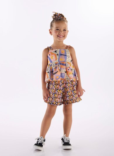 Conjunto Borboleta Infantil com Blusa e Short Off White