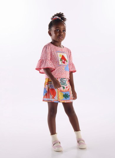 Conjunto Charme Infantil com Blusa e Short Saia Rosa Claro