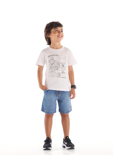 Camiseta Infantil Unissex com Kit de Canetinhas para Pintar Branco