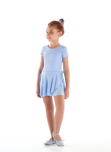 Conjunto Infantil com Collant e Saia Azul Claro