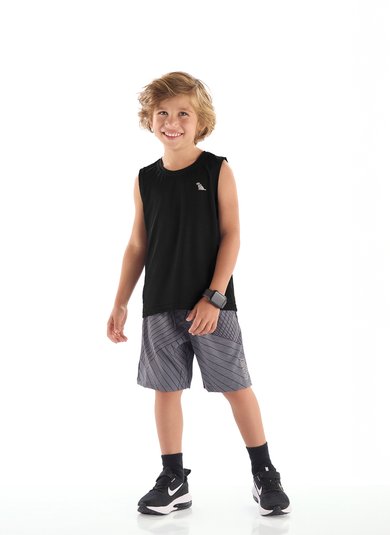 Regata Infantil Menino em Malha Dry Fit com Aplique Refletivo Preto