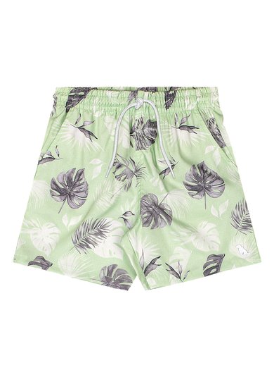 Bermuda Infantil Masculina de Microfibra Tropical Verde Claro