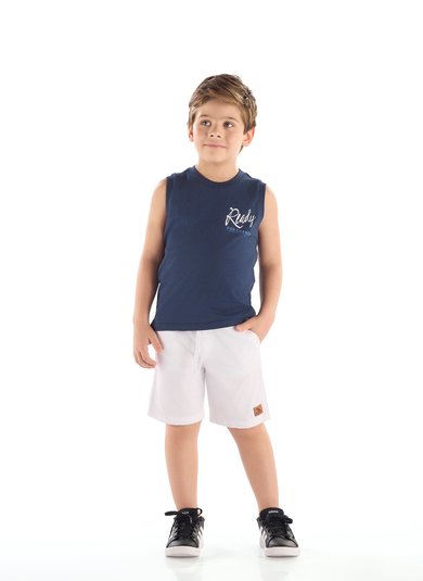 Regata Infantil Masculina em Algodão Estampado Azul Marinho