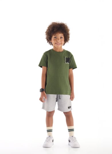 Camiseta Infantil em Algodão Flamê Estampado Verde