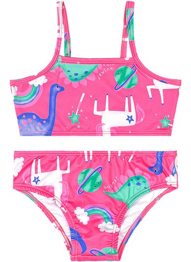 Biquíni Infantil com Calcinha e Top em Malha UV DRY Rosa Pink