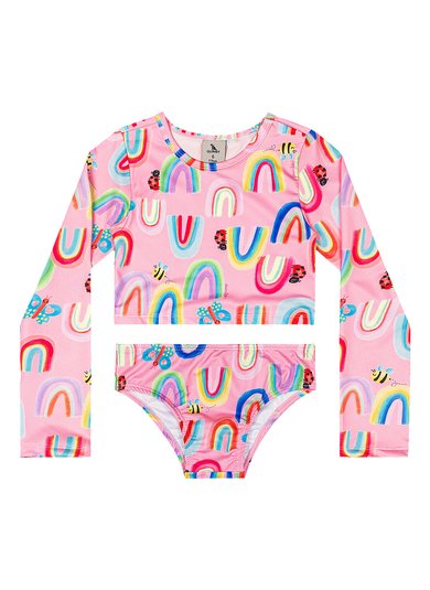 Biquíni Manga Longa Infantil UV DRY Rosa