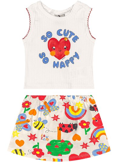 Conjunto para Bebê com Regata e Short Saia Off White