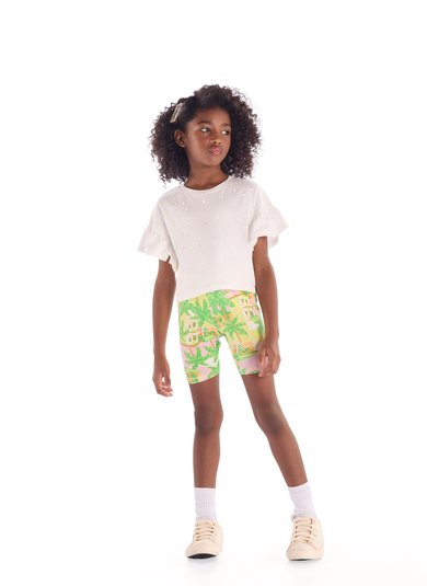 Blusa Infantil Manga Franzida com Strass Off White