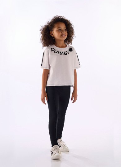 Conjunto Infantil Quimby Blusa Manga Estampada e Legging Branco