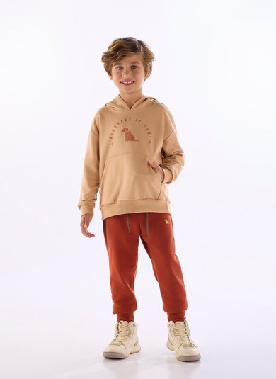 Conjunto para Menino Infantil com Blusão e Calça Marrom Quimby