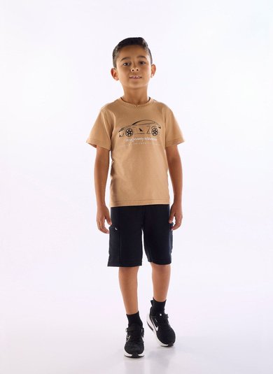 Conjunto para Menino Infantil com Camiseta e Bermuda Marrom Quimby