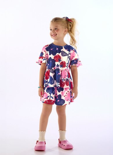 Conjunto Tulipa Infantil com Blusa e Shorts Branco Três e Já