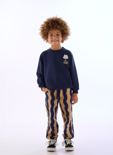 Conjunto Infantil Masculino Blusão e Calça Explosão Azul Marinho Três e Já