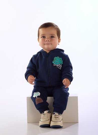 Conjunto Explosão para Bebê Menino com Jaqueta e Calça Azul Marinho Três e Já