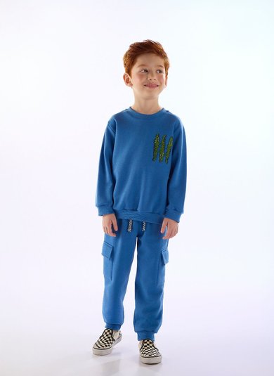 Conjunto Pega-pega Infantil Masculino em Moletom Azul Três e Já