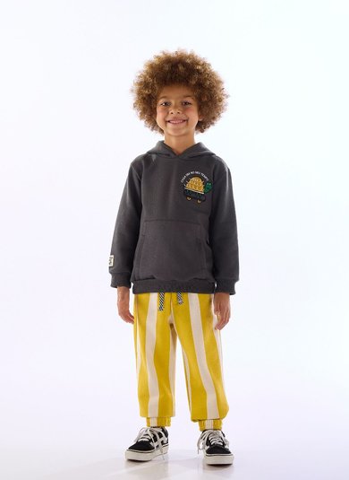 Conjunto Infantil Blusão e Calça Menino Pega-pega Cinza Chumbo Três e Já