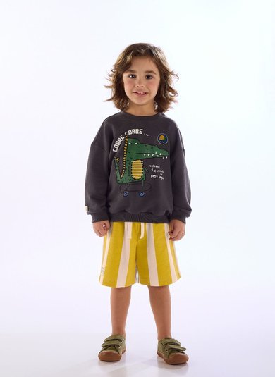 Conjunto Pega-pega Blusão e Bermuda para Menino Cinza Chumbo Três e Já