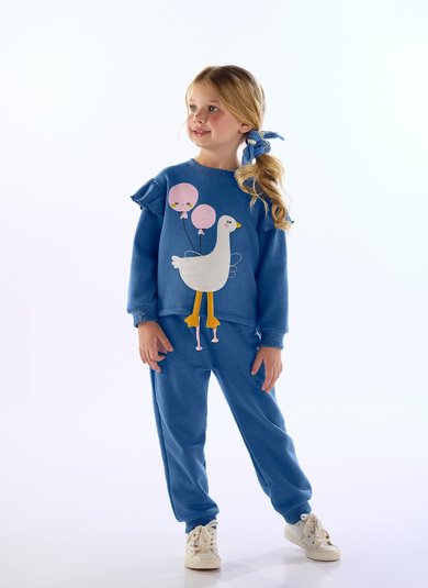 Conjunto Infantil com Blusão e Calça Duquesa Azul Marinho Três e Já