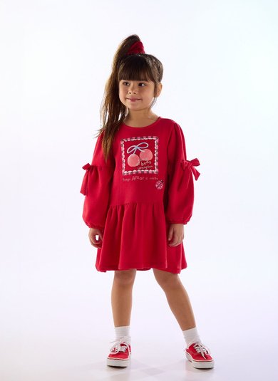 Vestido Infantil em Molecotton Dona Joana Vermelho Três e Já