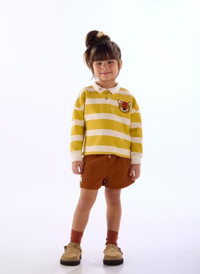 Conjunto Onça Florida com Blusão Polo e Short Infantil Amarelo Três e Já