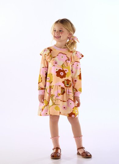 Vestido Infantil Onça Florida em Molecotton Rosa Claro Três e Já