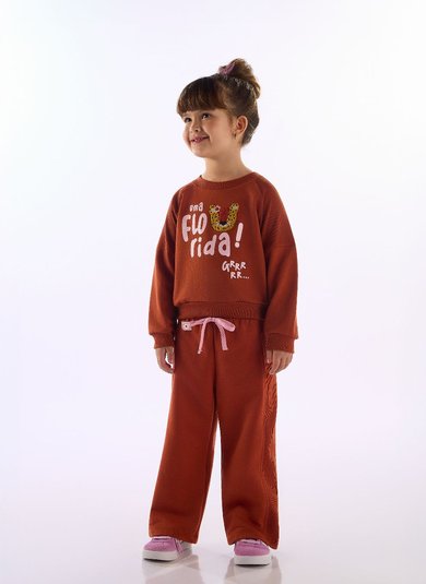 Conjunto Onça Florida Infantil com Blusão e Calça Marrom Três e Já