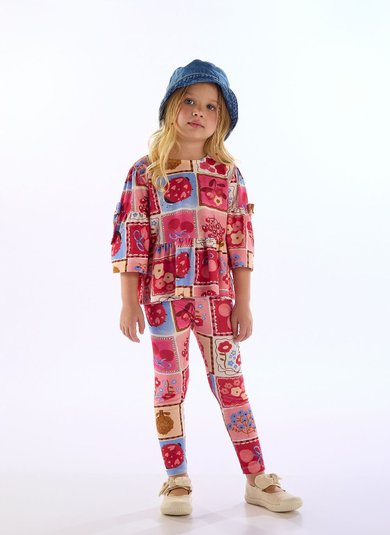 Conjunto Dona Joana Infantil com Blusa e Calça Multicolor Três e Já