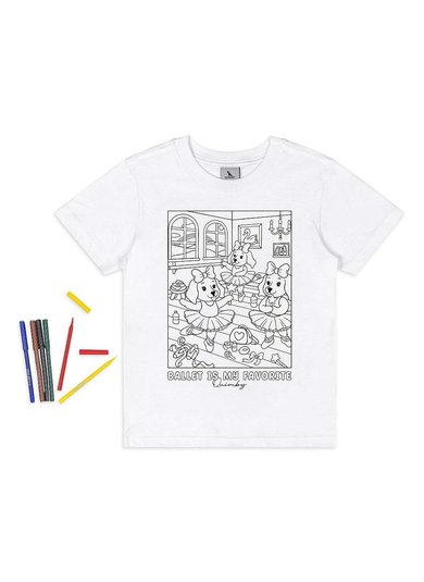 Camiseta Infantil Unissex com Kit de Canetinhas para Pintar Branco Quimby