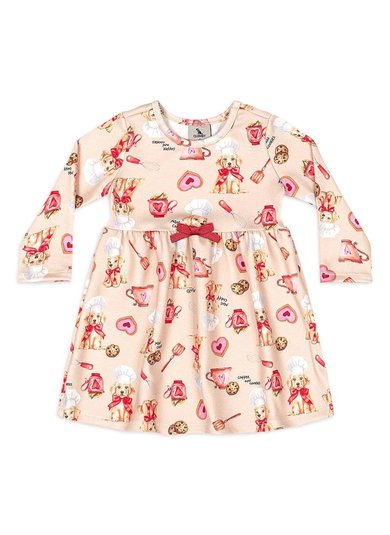 Vestido Bebê Menina em Suedine com Manga Longa Multicolor