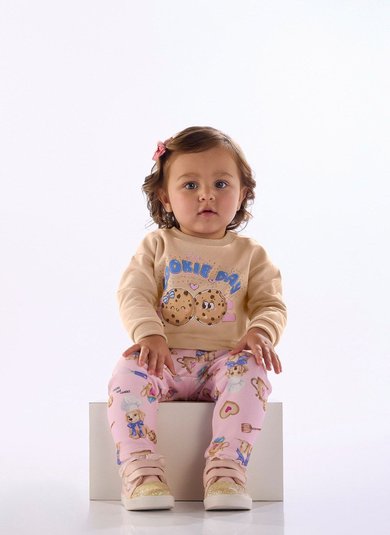 Conjunto Bebê Menina com Blusão e Legging Estampada Marrom