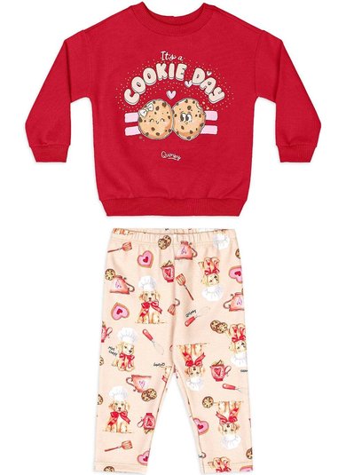 Conjunto Bebê Menina com Blusão e Legging Estampada Vermelho