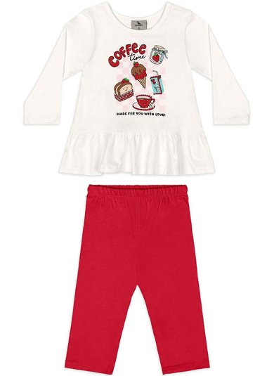 Conjunto Bebê Menina com Blusa Estampada e Legging Off White