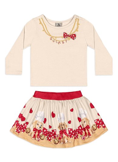 Conjunto Bebê Menina com Blusa e Saia Suedine Bege