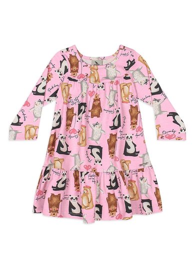 Vestido Bebê Menina em Cotton com Manga Longa Multicolor