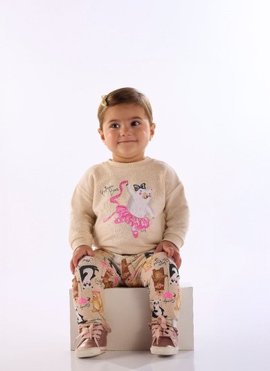 Conjunto Bebê Menina com Blusão e Legging Estampada Bege