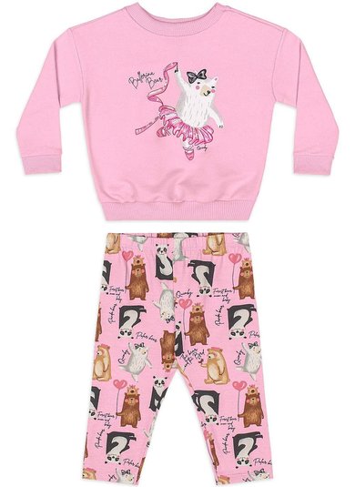 Conjunto Bebê Menina com Blusão e Legging Estampada Rosa
