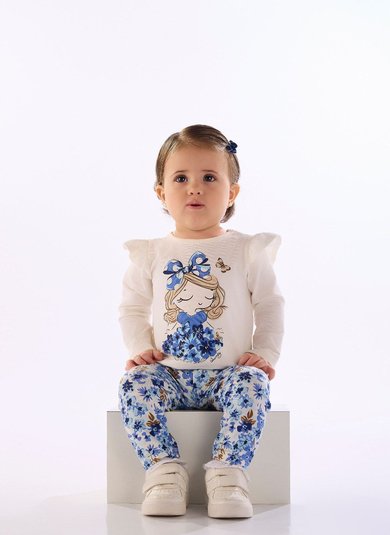 Conjunto Bebê Menina com Blusa Estampada e Legging Floral Off White