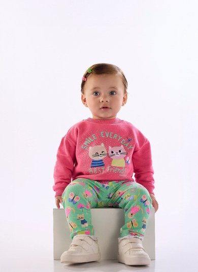 Conjunto Bebê Menina Inverno com Blusão e Legging Estampada Pink