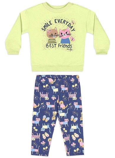 Conjunto Bebê Menina Inverno com Blusão e Legging Estampada Verde
