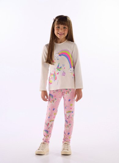 Conjunto menina blusa com estampa e legging cotton Off White