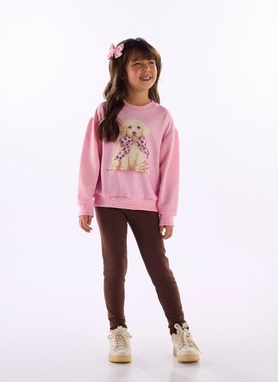 Conjunto menina moletom felpado com estampa sublimada Rosa