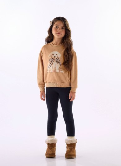 Conjunto menina moletom felpado com estampa sublimada Marrom