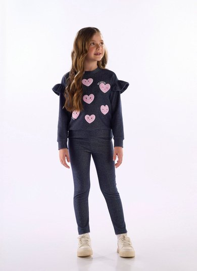 Conjunto de Moletom Estampado Infantil Menina Azul