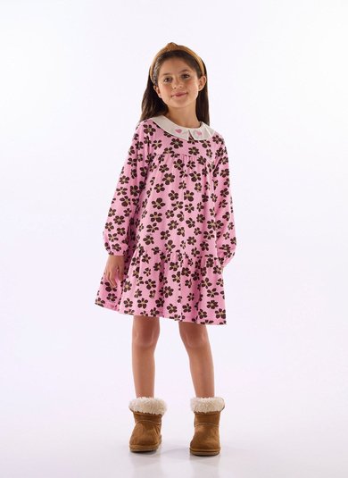 Vestido menina manga longa em cotton floral Multicolor